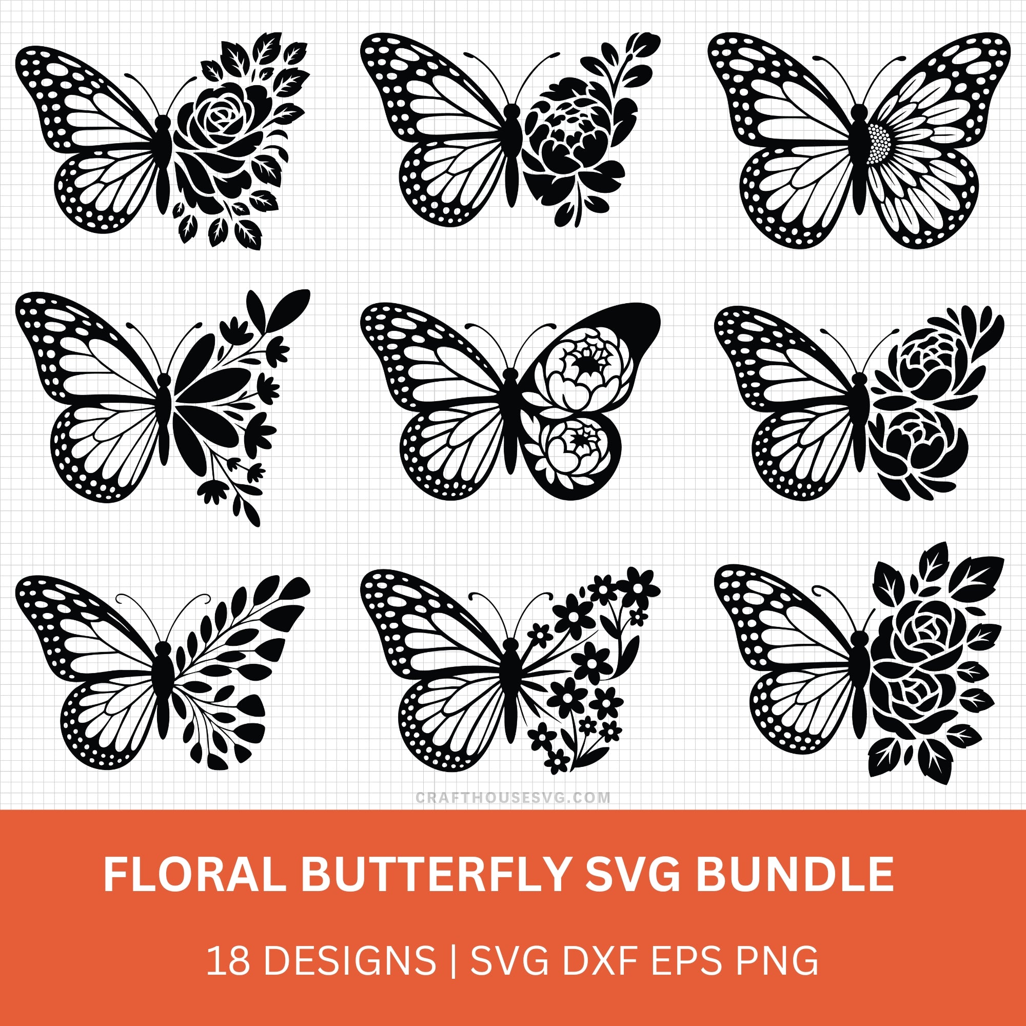 Floral Butterfly SVG Bundle - Craft House SVG