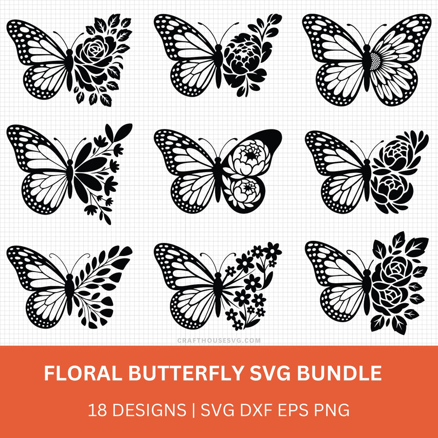 Floral Butterfly SVG Bundle - Craft House SVG