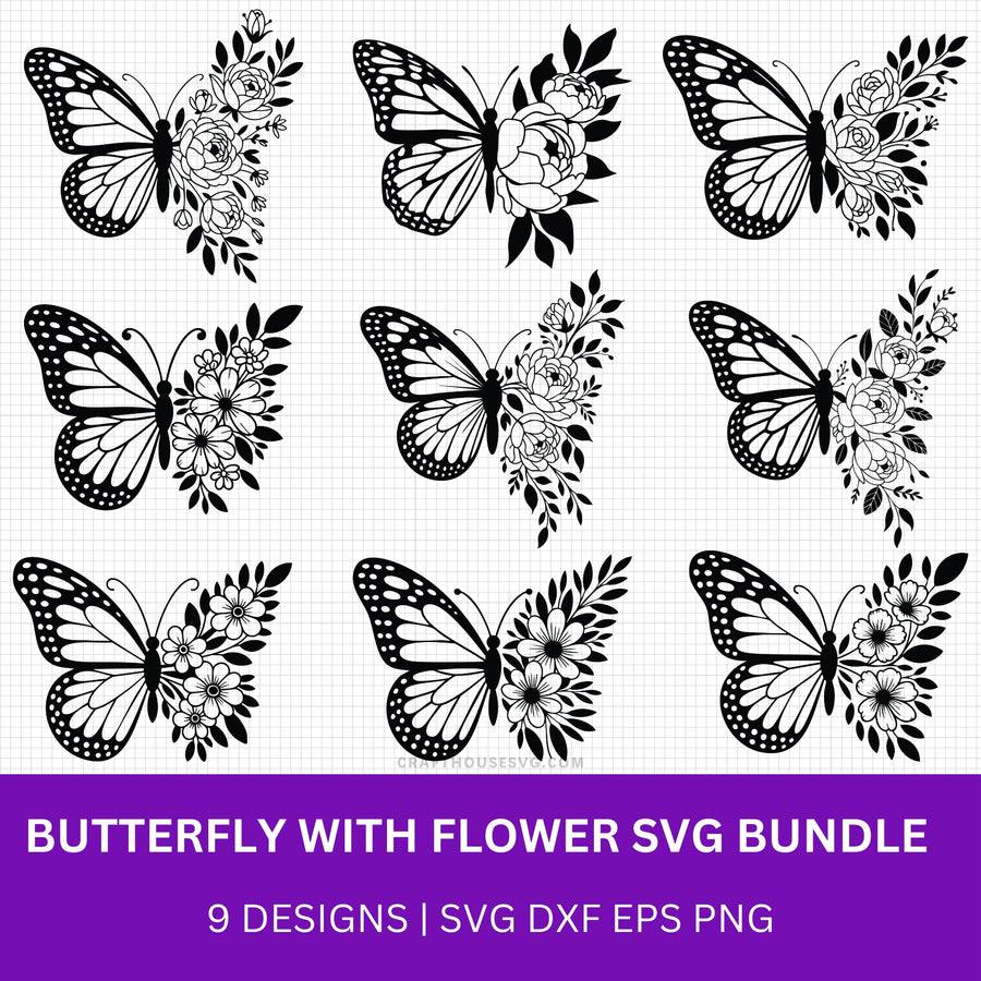 Butterfly with Flower SVG Bundle