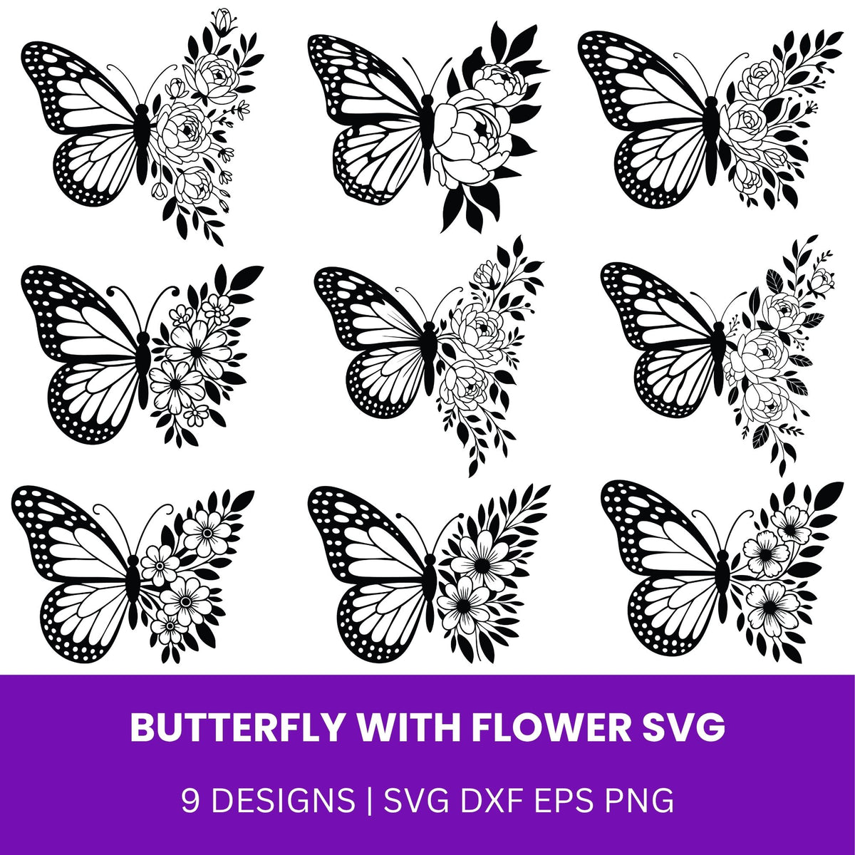 Butterfly with Flower SVG Bundle