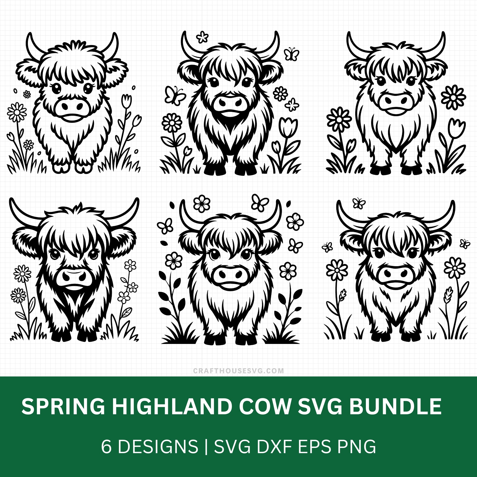 Spring Highland Cow SVG Bundle - Craft House SVG
