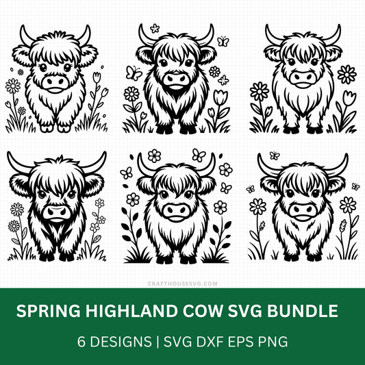 Spring Highland Cow SVG Bundle