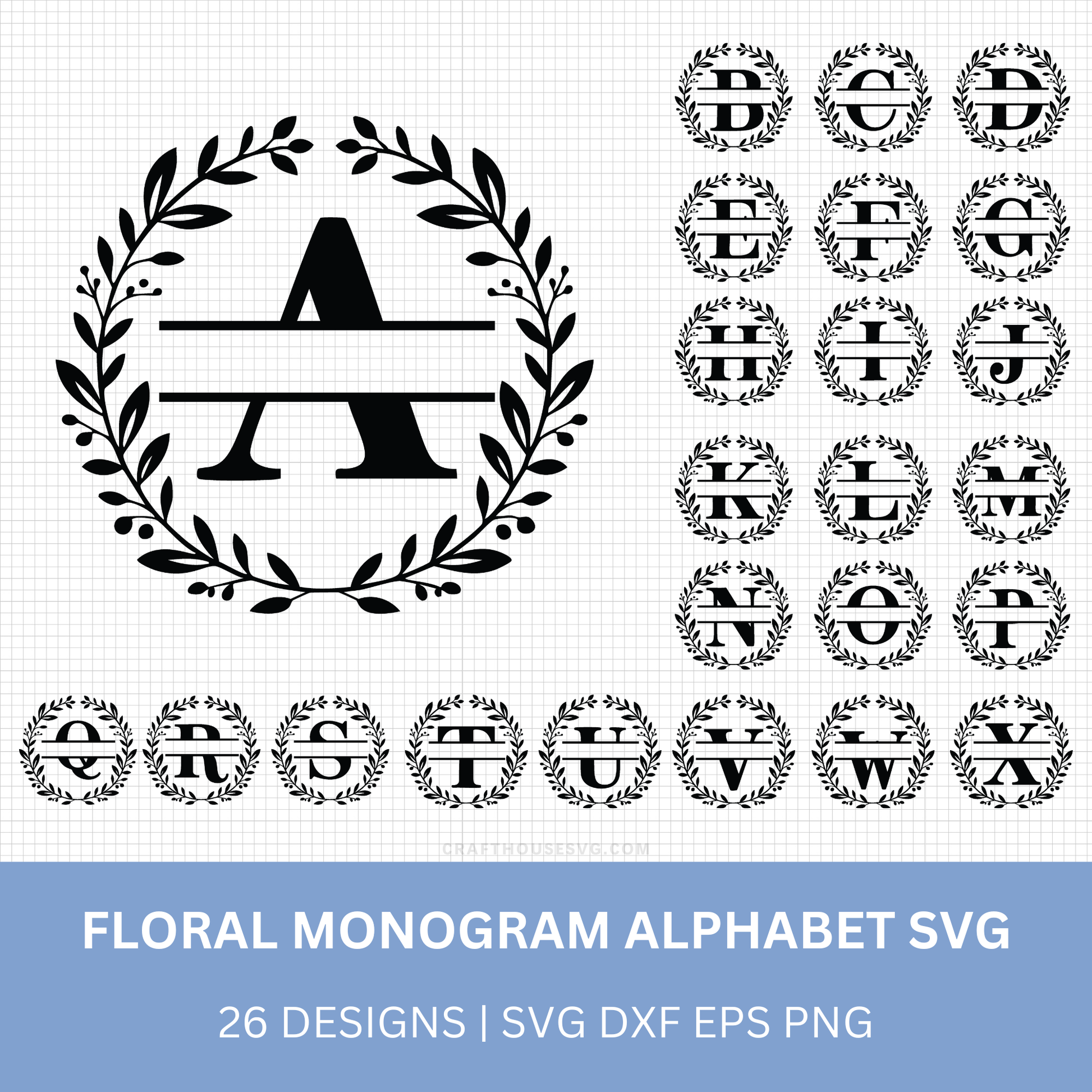 Circle Floral Monogram Alphabet SVG Bundle - Daily Freebies - Craft House SVG