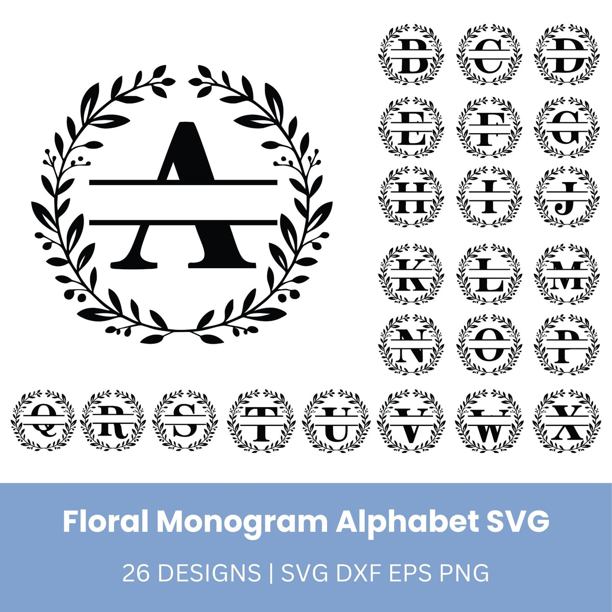 Circle Floral Monogram Alphabet Bundle