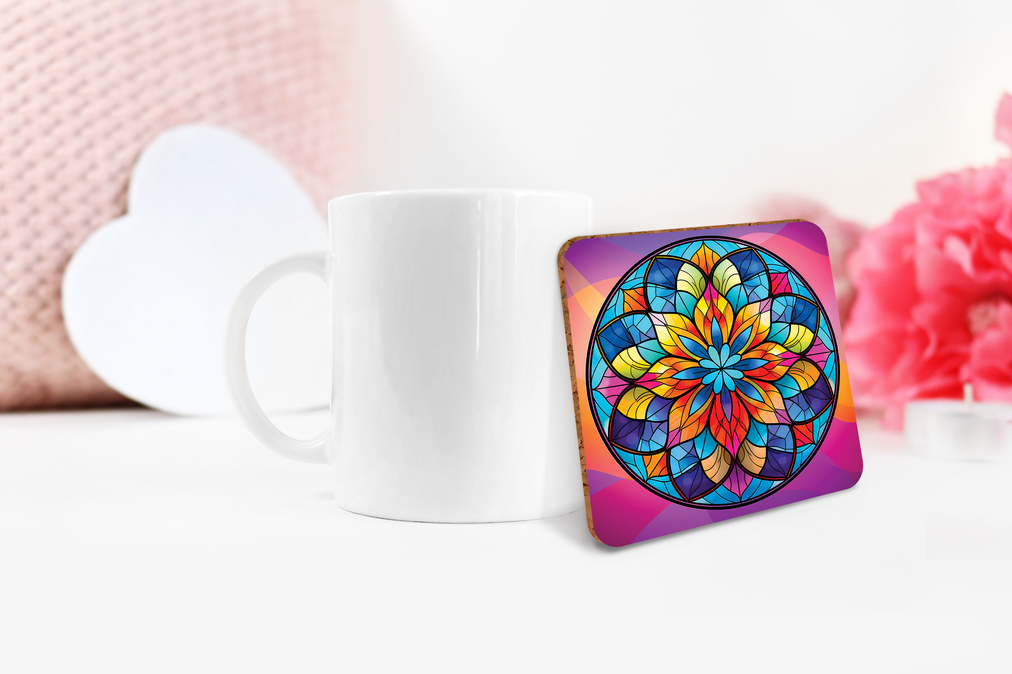 Simple Stained Glass Mandala Sublimation Bundle Coaster Designs PNG