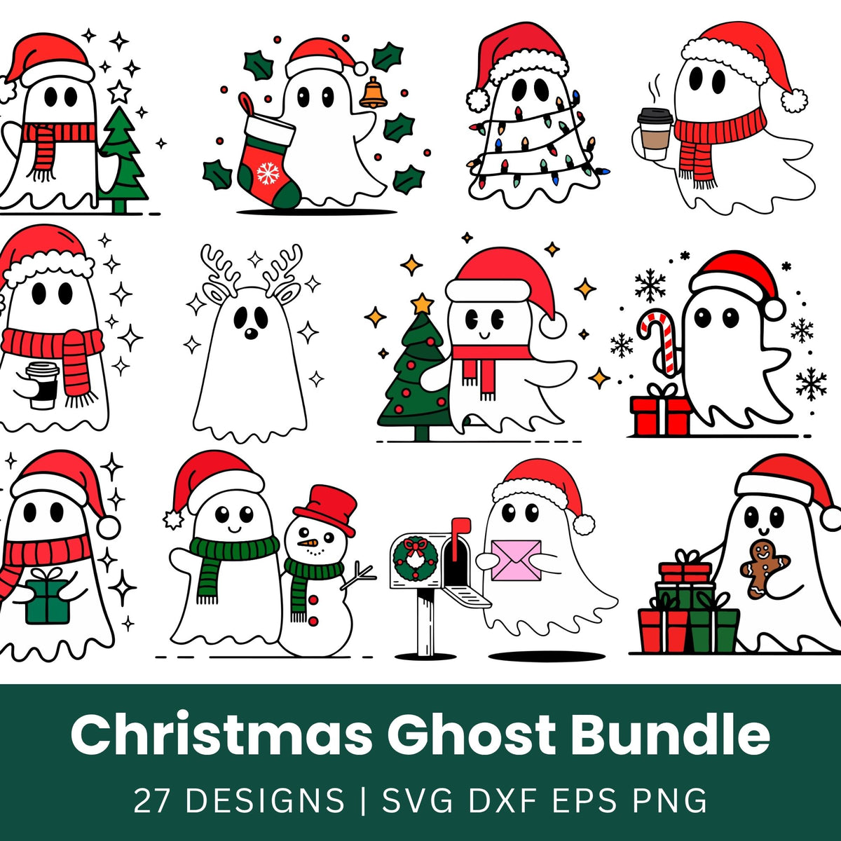 Cute Christmas Ghost SVG Bundle
