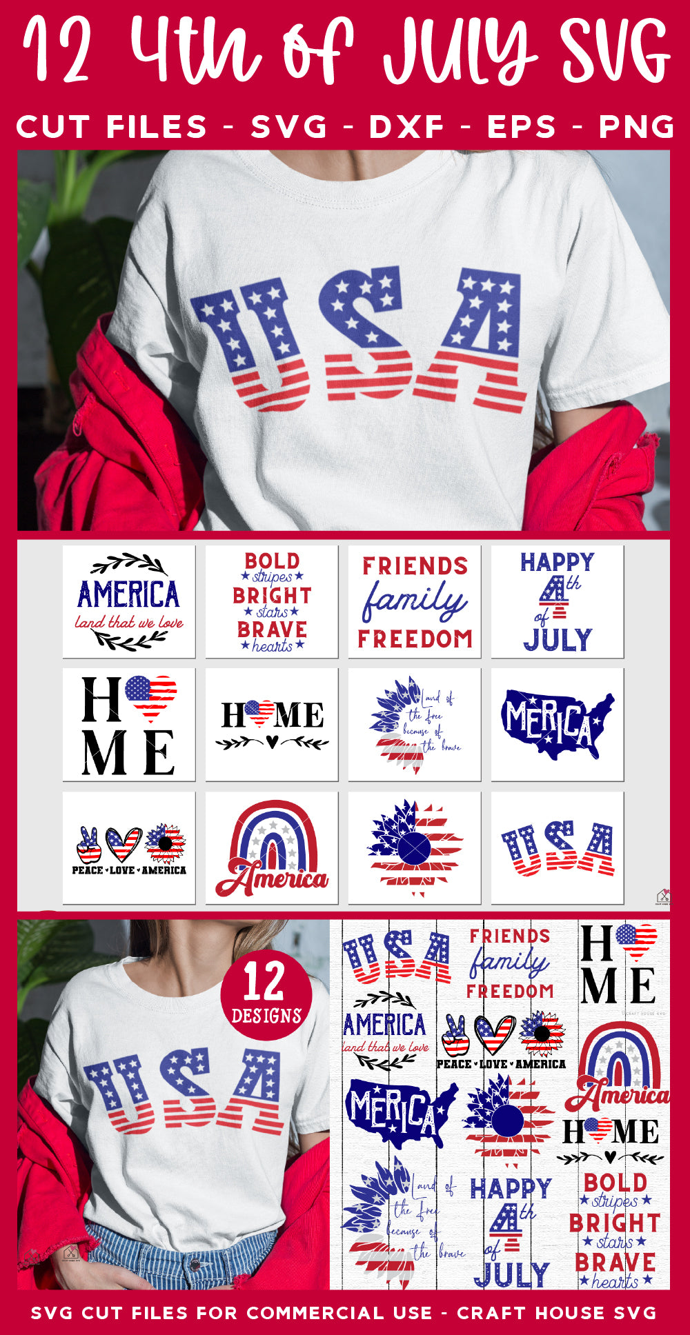 4th of July SVG Bundle Patriotic Shirt Design Cut Files