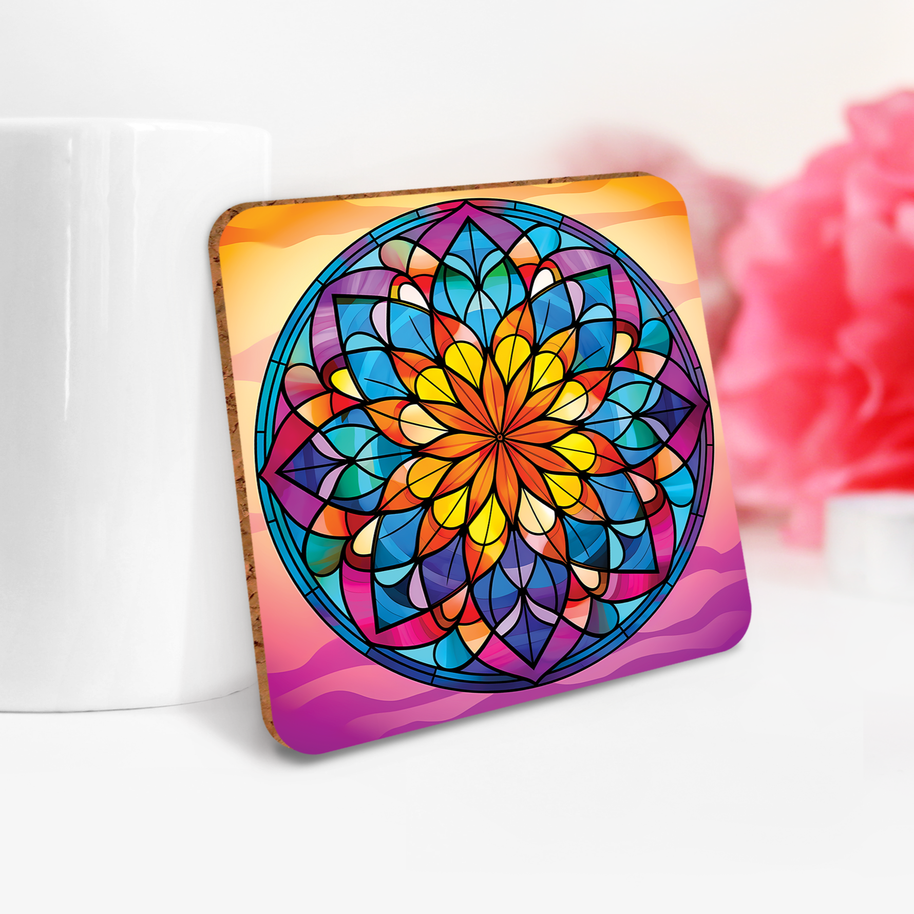 Simple Stained Glass Mandala Sublimation Bundle Coaster Designs PNG