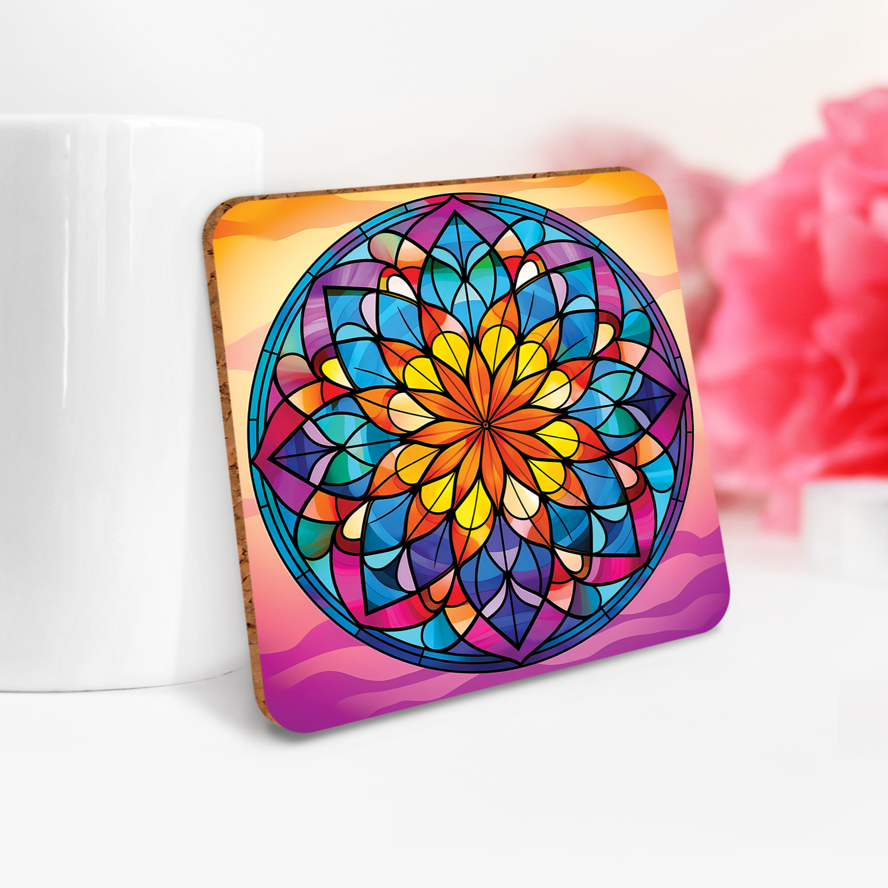 Simple Stained Glass Mandala Sublimation Bundle Coaster Designs PNG - Craft House SVG