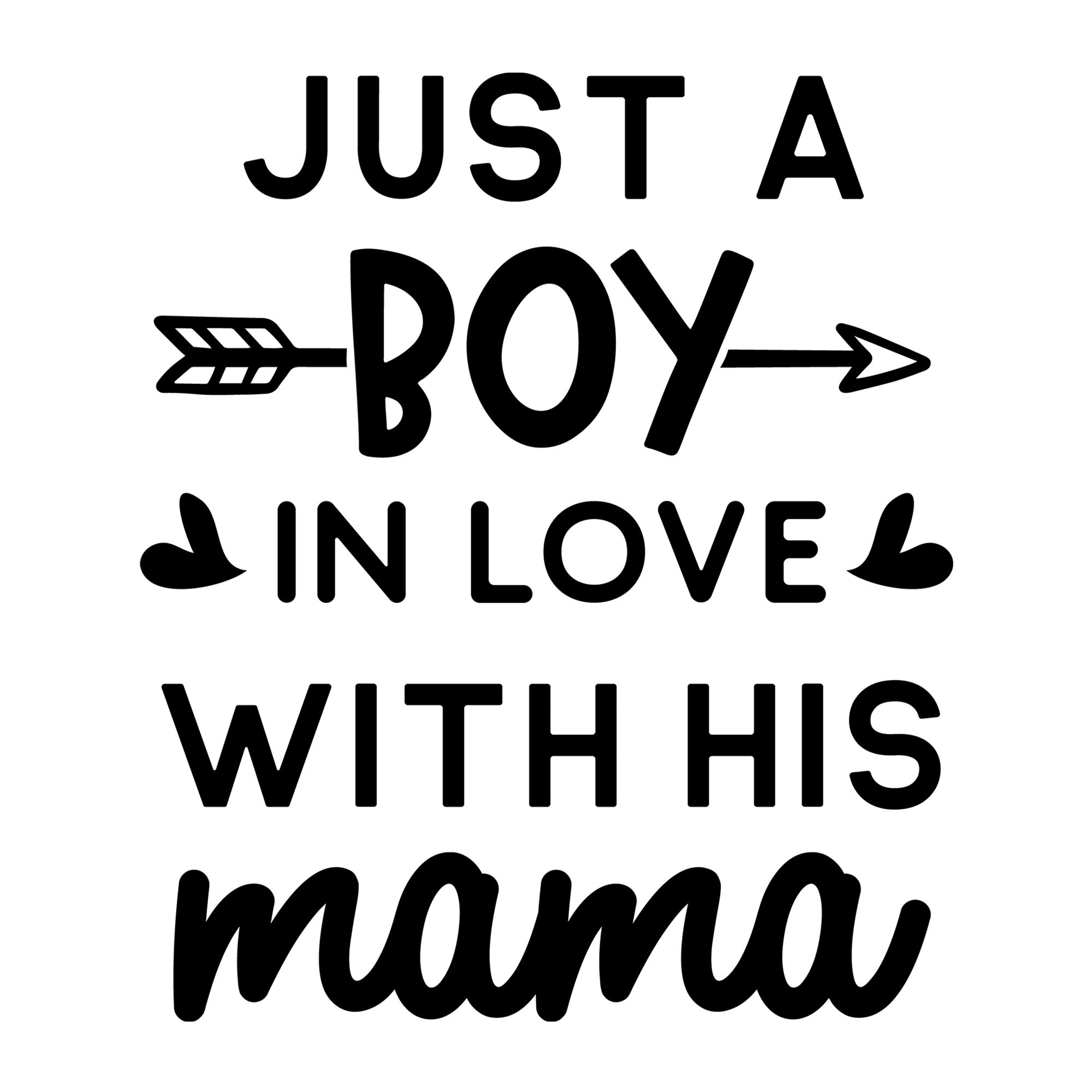 Just A Boy In Love With His Mama SVG design for Cricut, Silhouette, laser cutting, vinyl, sublimation, mom and me matching shirts, and family craft projects.