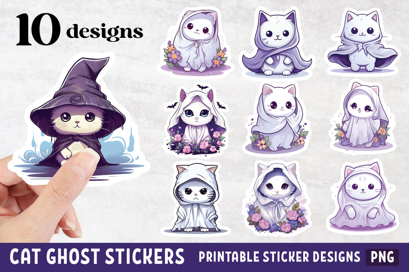 Cat Ghost Halloween Stickers