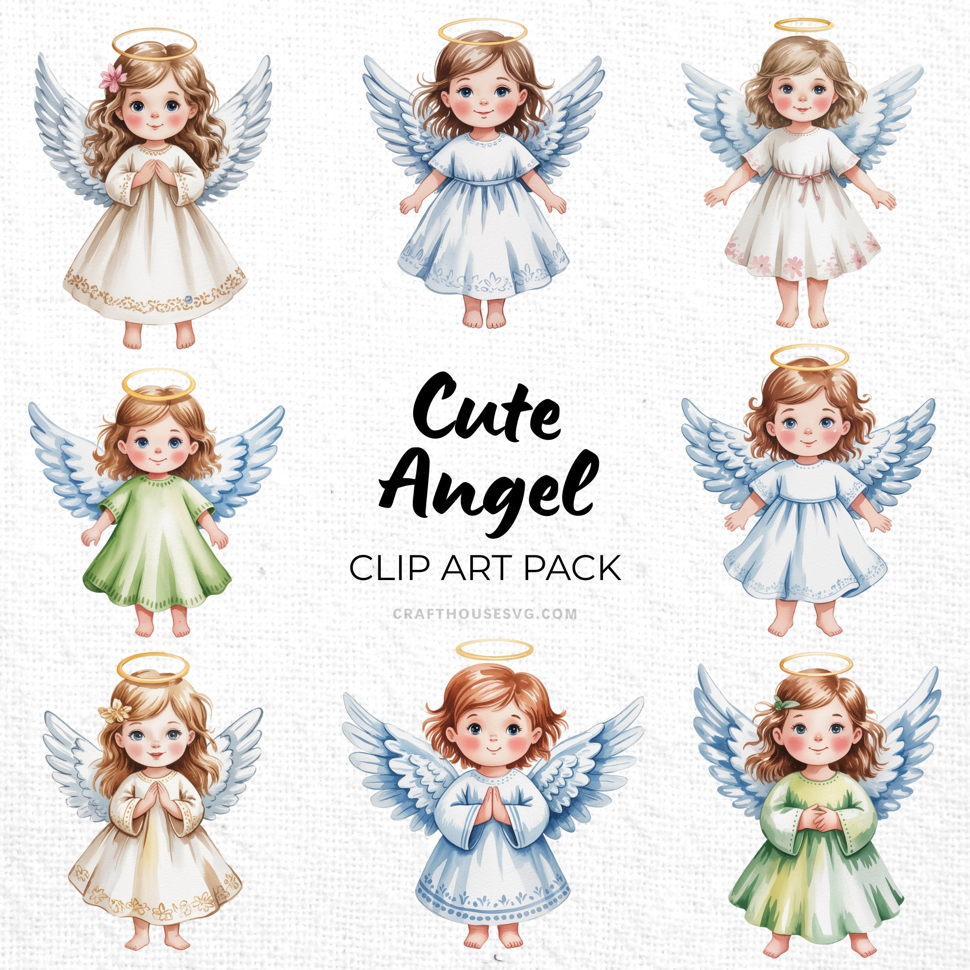 Cute Angel Clipart Sublimation Bundle PNG