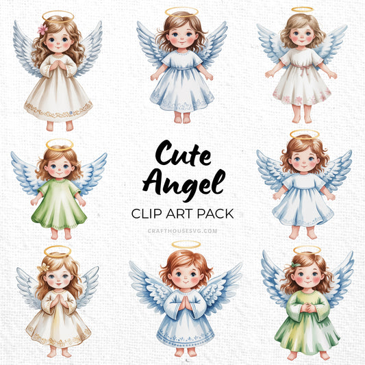 Cute Angel Clipart Sublimation Bundle PNG