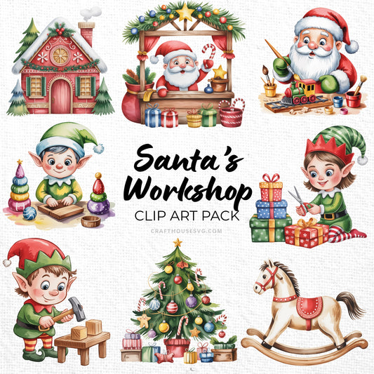 Santa's Workshop Clipart Sublimation Bundle PNG