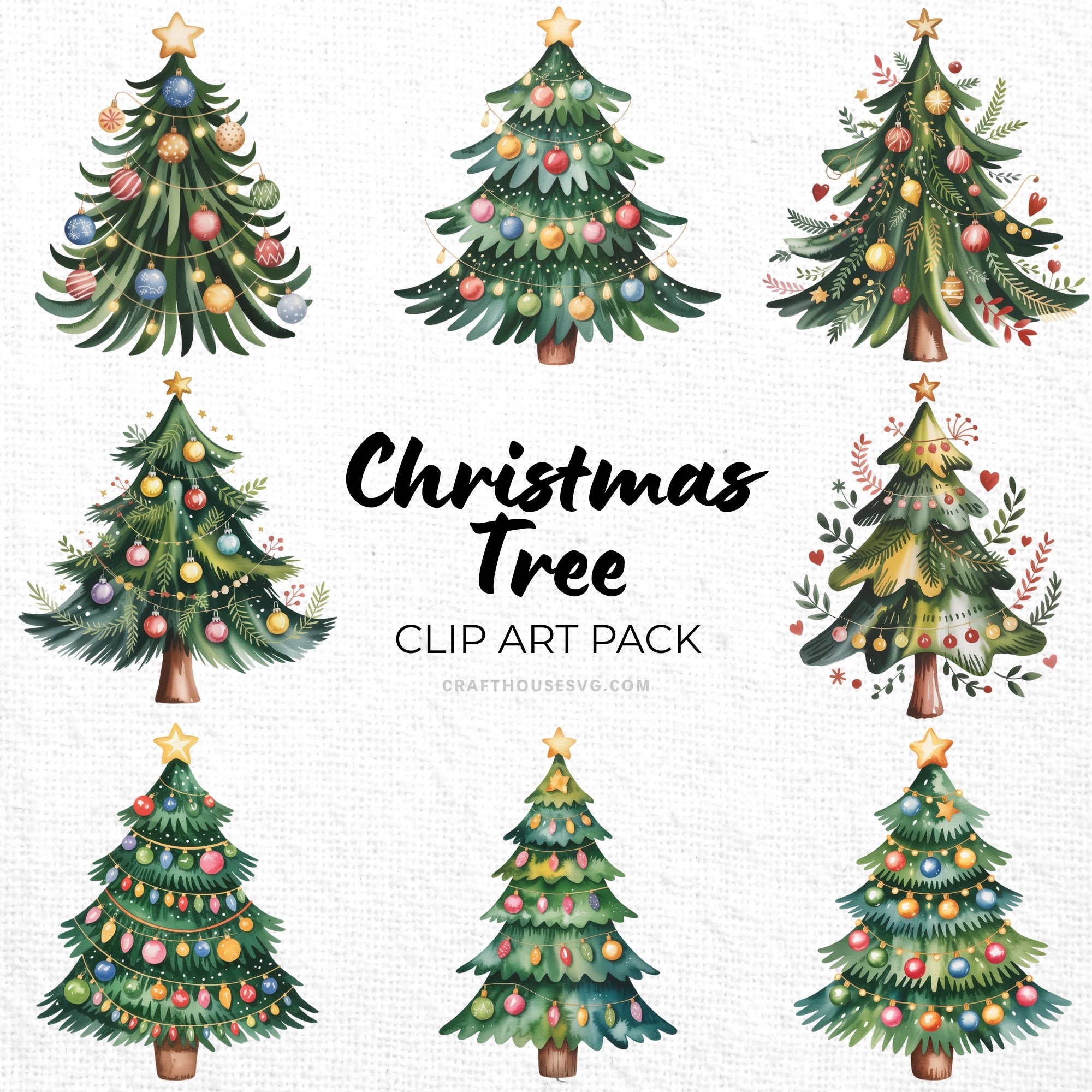 Christmas Tree Clipart Pack Sublimation Bundle PNG - Craft House SVG