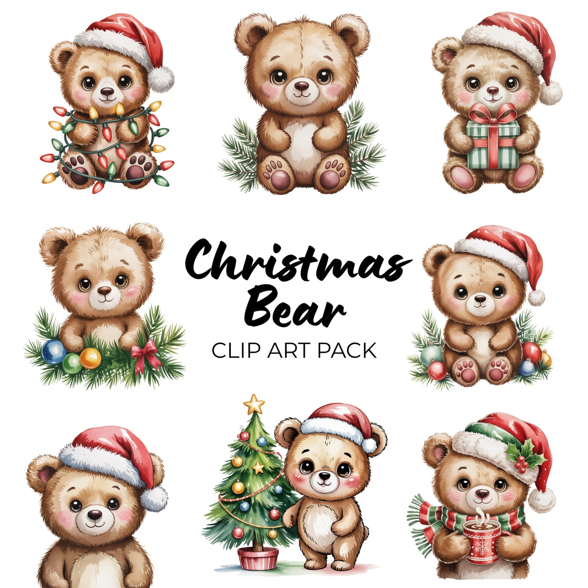 Christmas Bear Clipart Pack