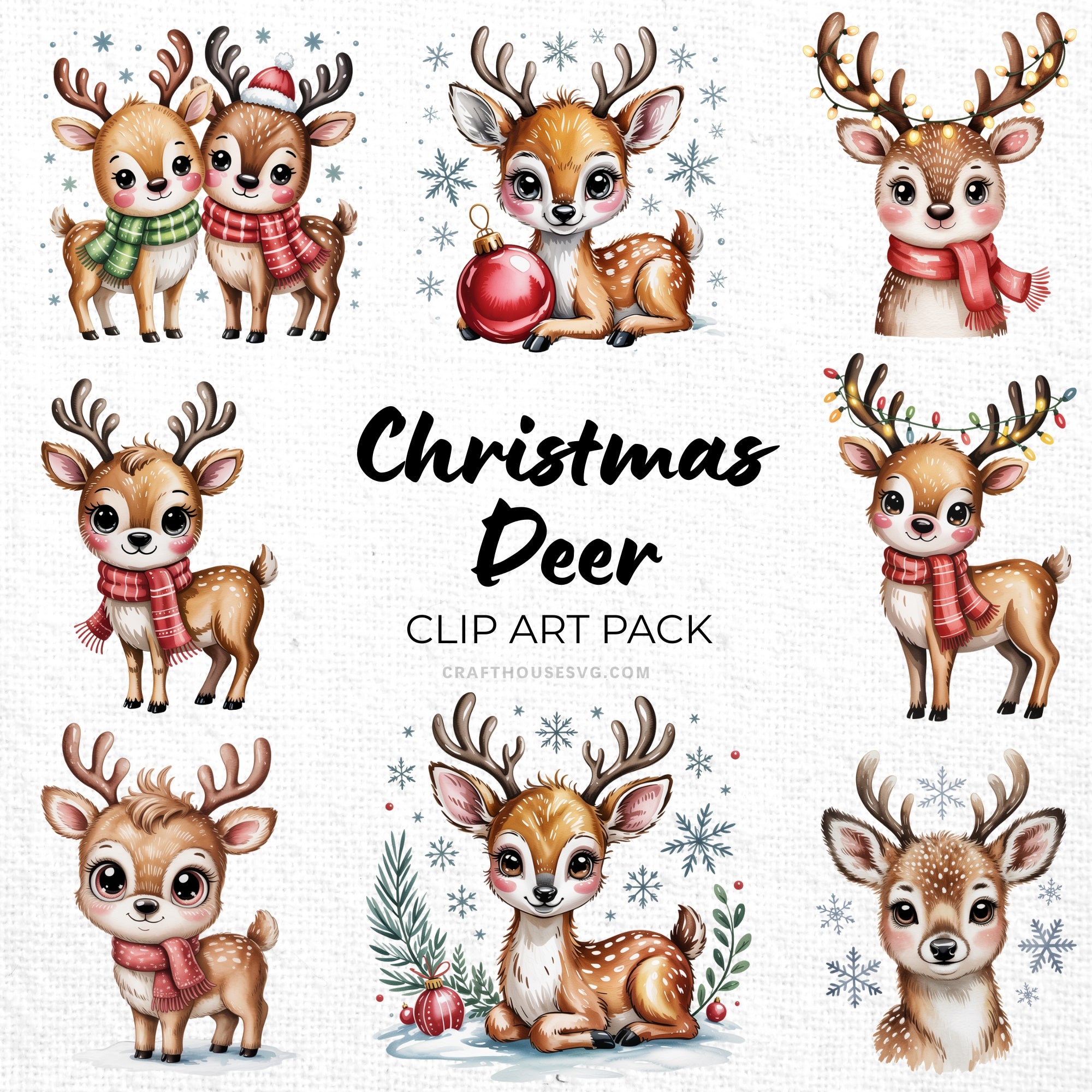 Christmas Deer Clipart Pack Sublimation Bundle PNG