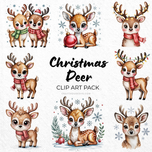 Christmas Deer Clipart Pack Sublimation Bundle PNG