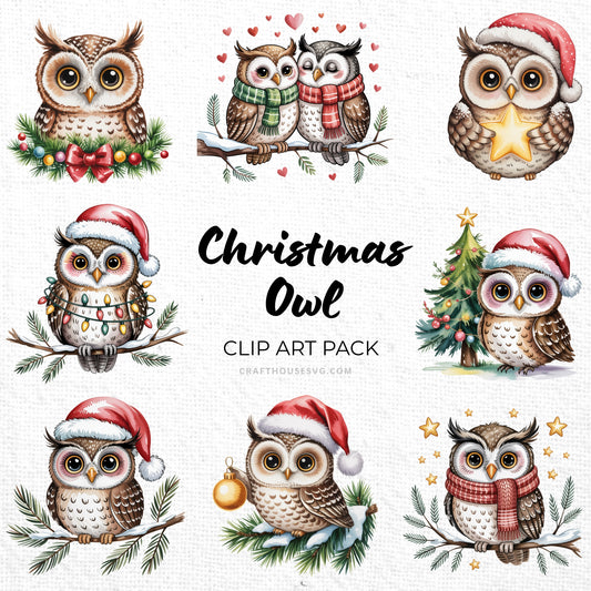 Christmas Owl Clipart Pack Sublimation Bundle PNG