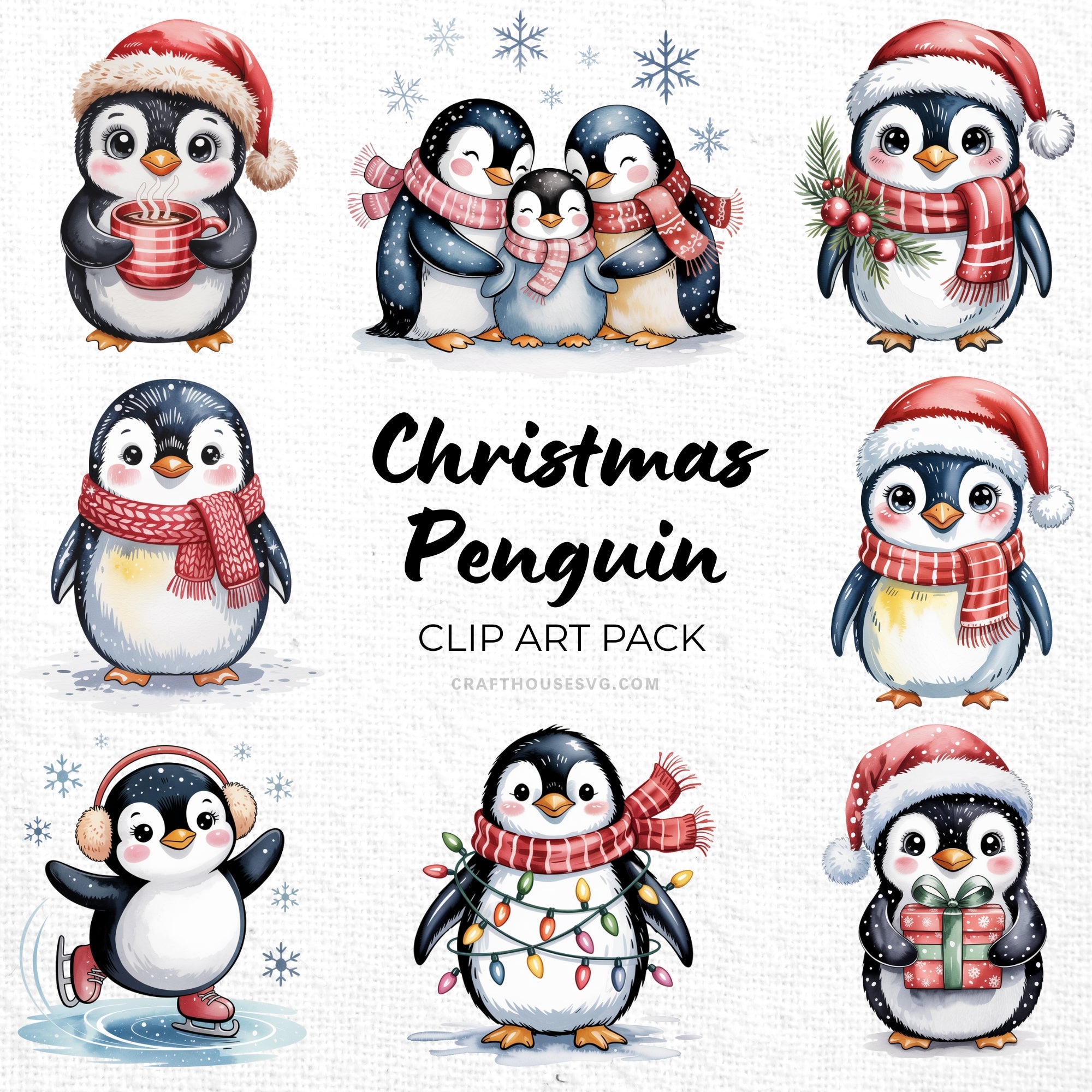 Christmas Penguin Clipart Pack Sublimation Bundle PNG