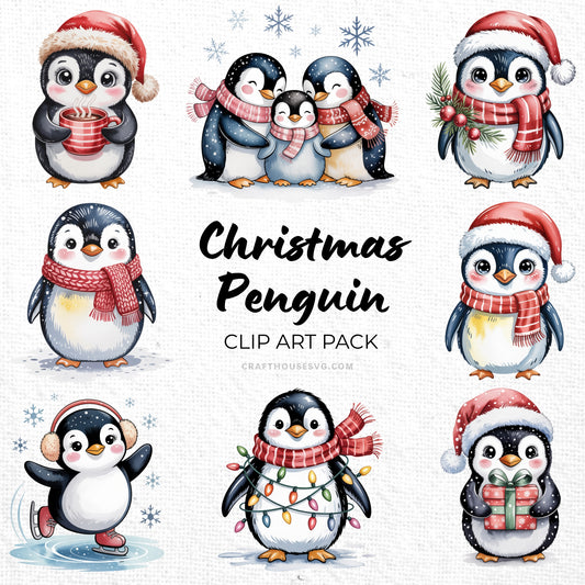 Christmas Penguin Clipart Pack Sublimation Bundle PNG