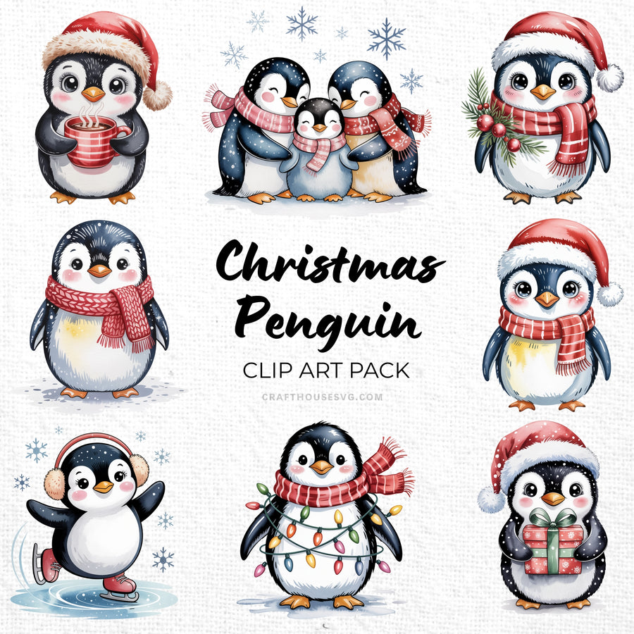 Christmas Penguin Clipart Pack Sublimation Bundle PNG - Craft House SVG