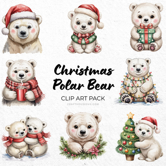Christmas Polar Bear Clipart Pack Sublimation Bundle PNG