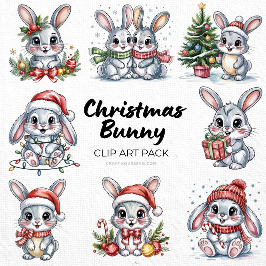 Christmas Bunny Clipart Pack Sublimation Bundle PNG