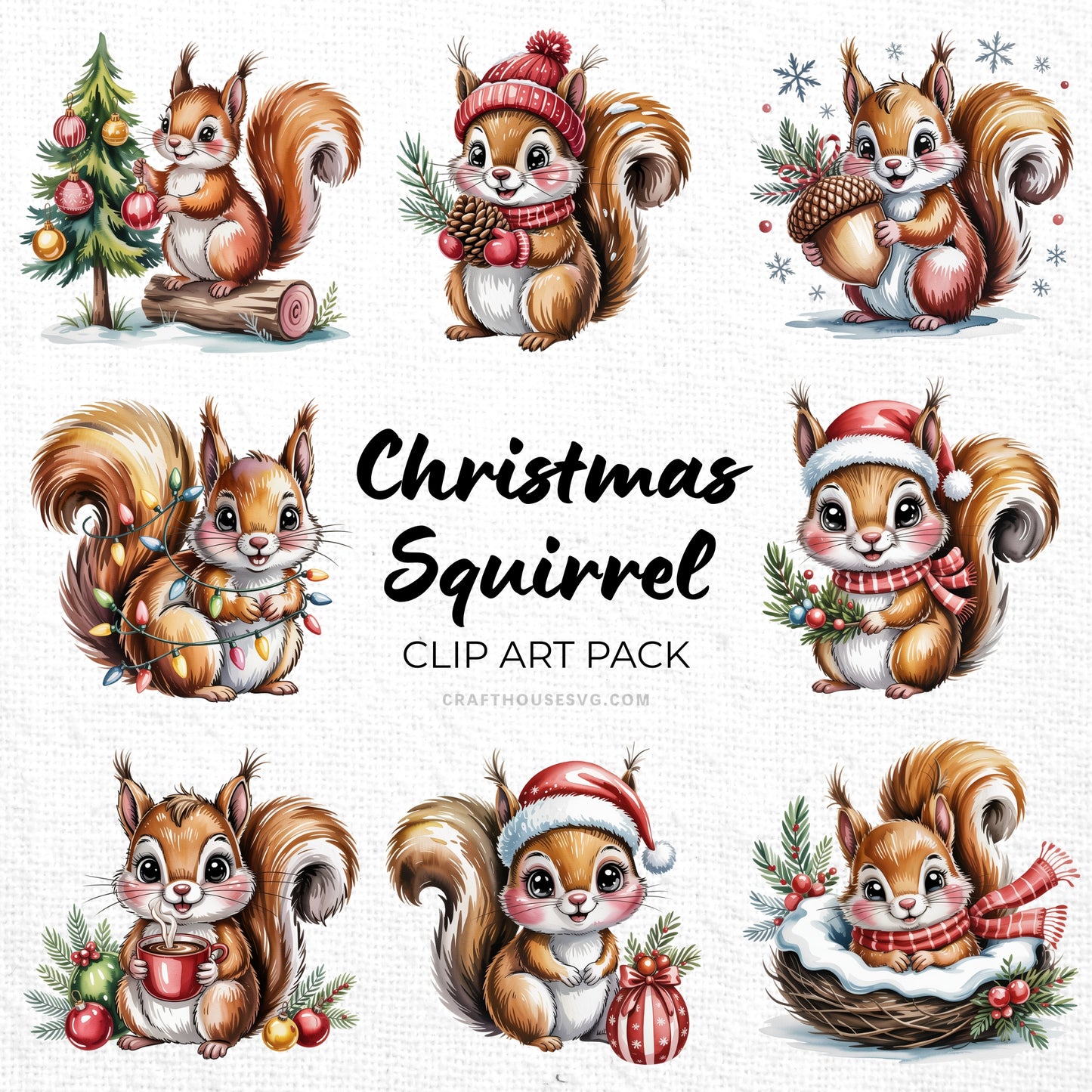 Christmas Squirrel Clipart Pack Sublimation Bundle PNG