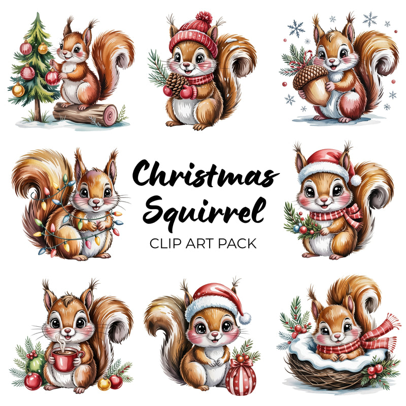 Christmas Squirrel Clipart Pack