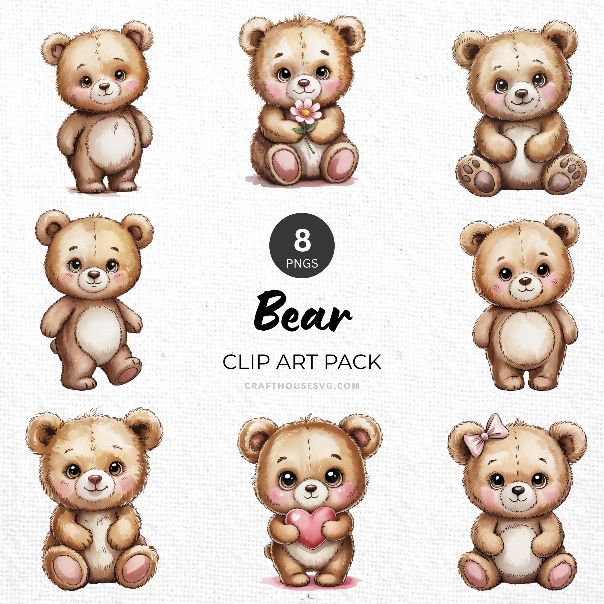 Bear Clipart Pack Sublimation Bundle PNG - Craft House SVG