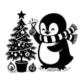 A Cheerful Penguin Decorating A Christmas Tree SVG design for Cricut, Silhouette, laser cutting, vinyl, sublimation, and craft projects.