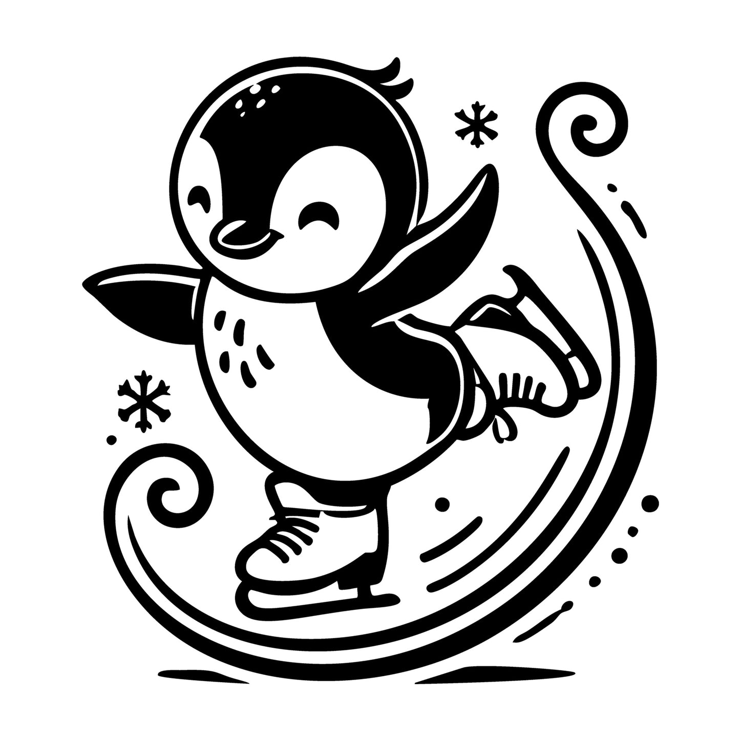 A Cute Penguin Gracefully Ice Skating SVG design for Cricut, Silhouette, laser cutting, vinyl, sublimation, and craft projects.