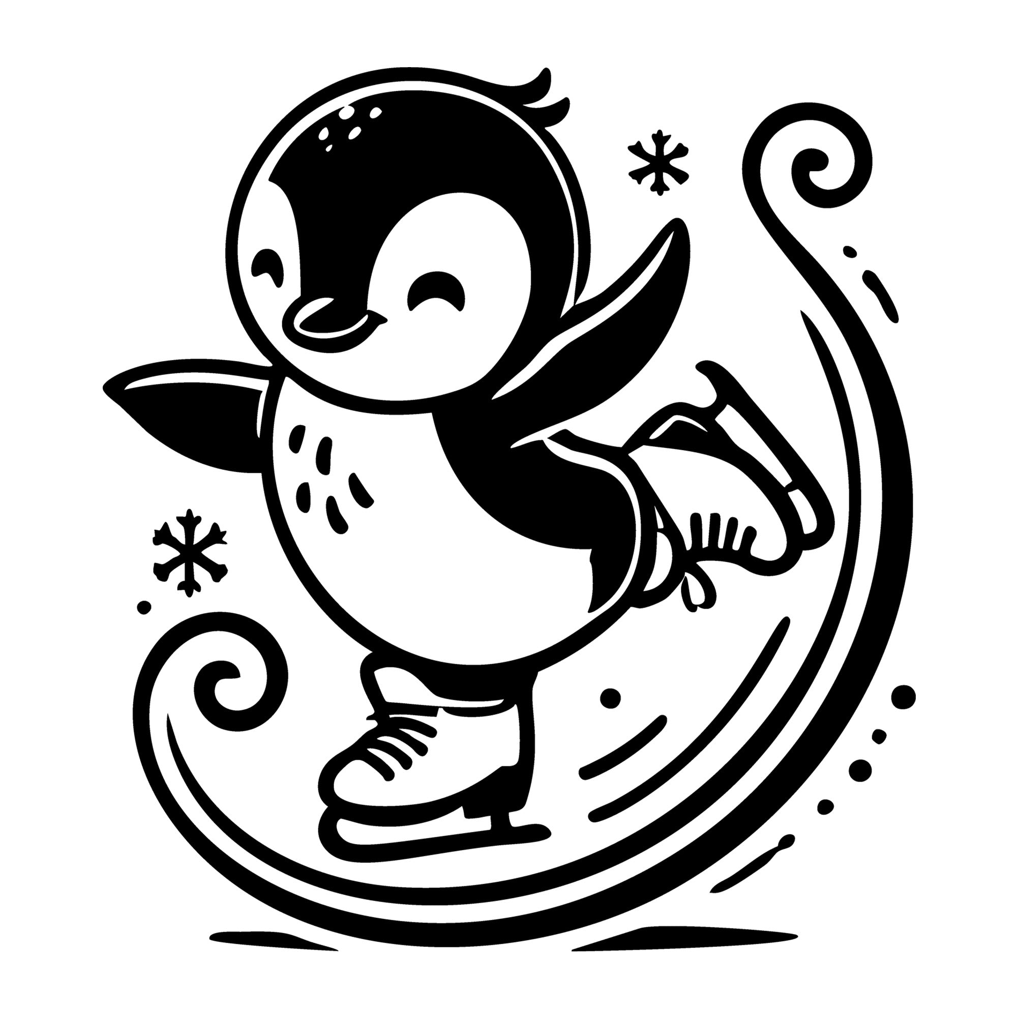 A Cute Penguin Gracefully Ice Skating SVG design for Cricut, Silhouette, laser cutting, vinyl, sublimation, and craft projects.