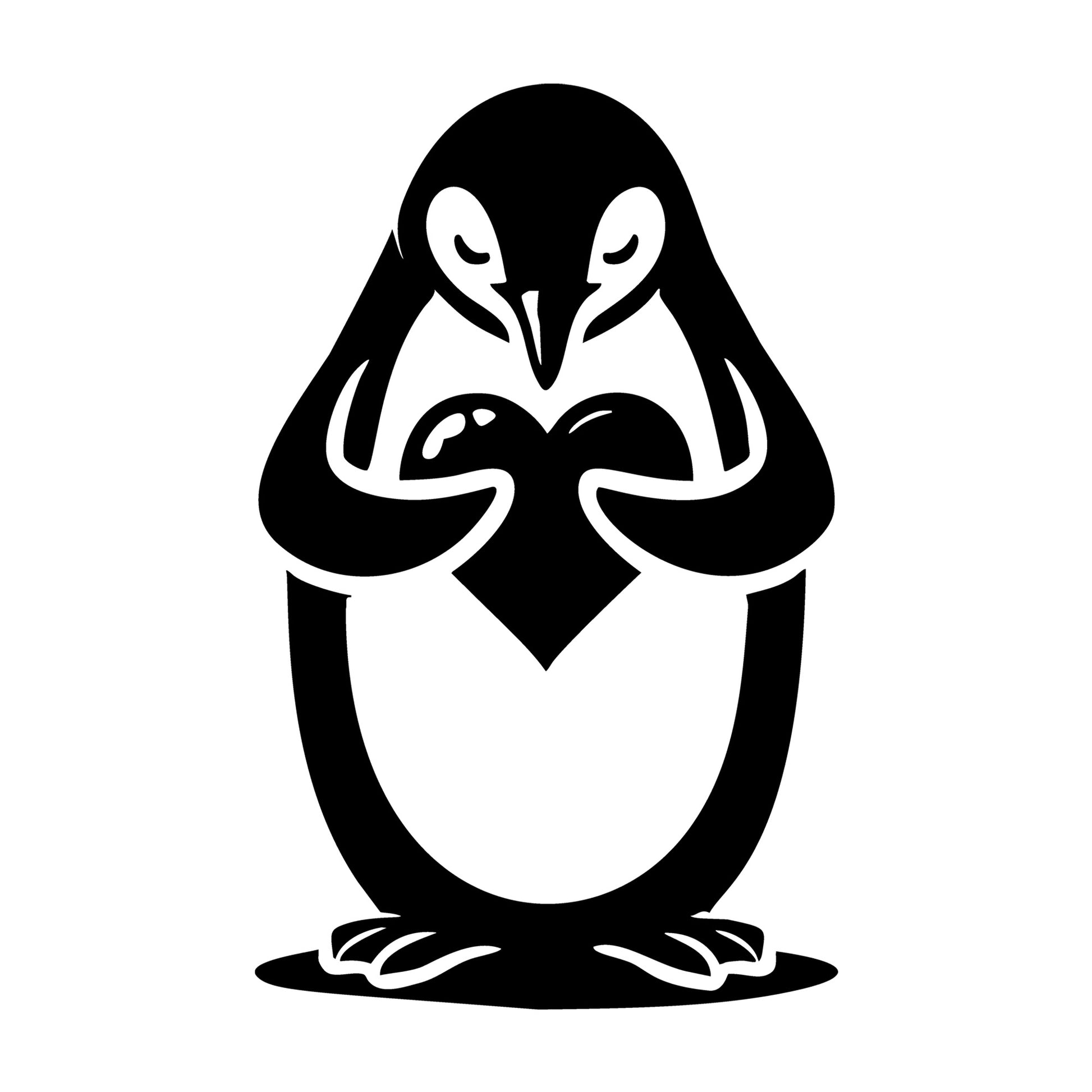 A Peaceful Penguin Holding A Heart SVG design for Cricut, Silhouette, laser cutting, vinyl, sublimation, and craft projects.
