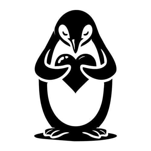 A Peaceful Penguin Holding A Heart SVG design for Cricut, Silhouette, laser cutting, vinyl, sublimation, and craft projects.