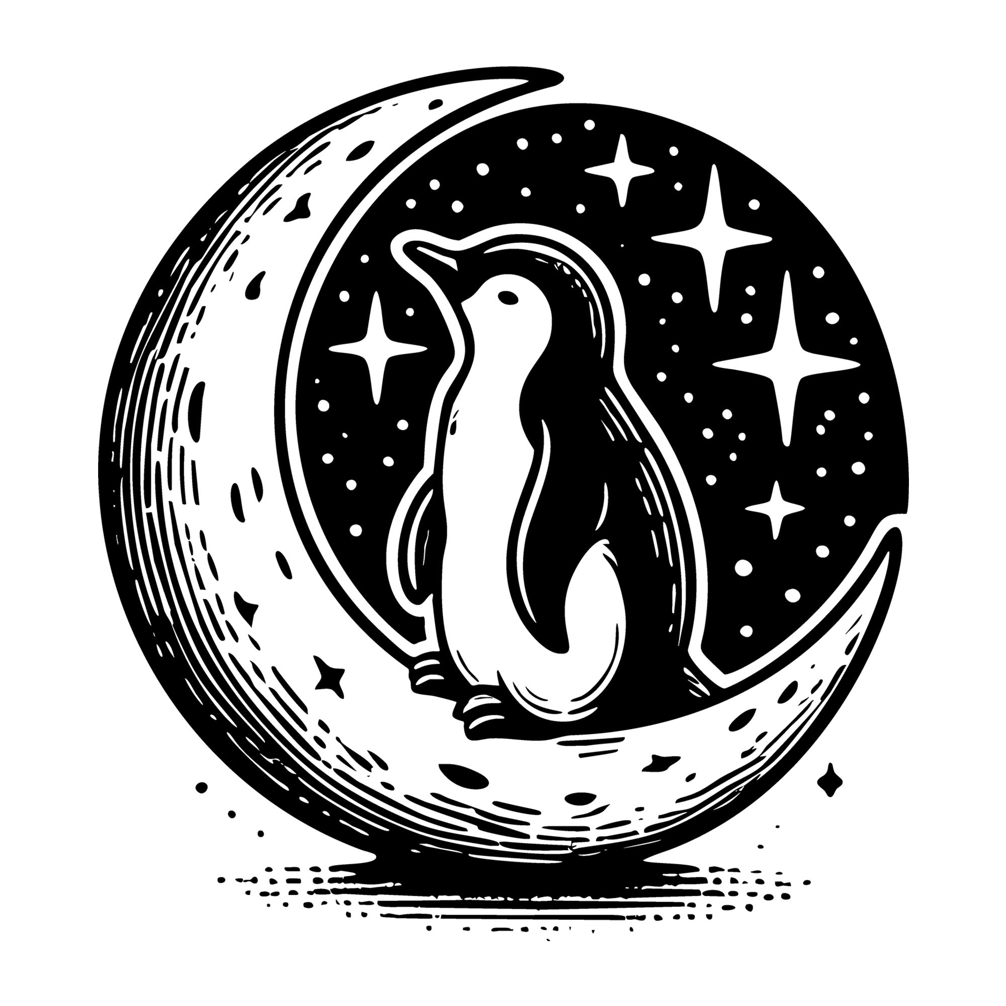 A Penguin Gazing Up At The Stars SVG design for Cricut, Silhouette, laser cutting, vinyl, sublimation, and craft projects.