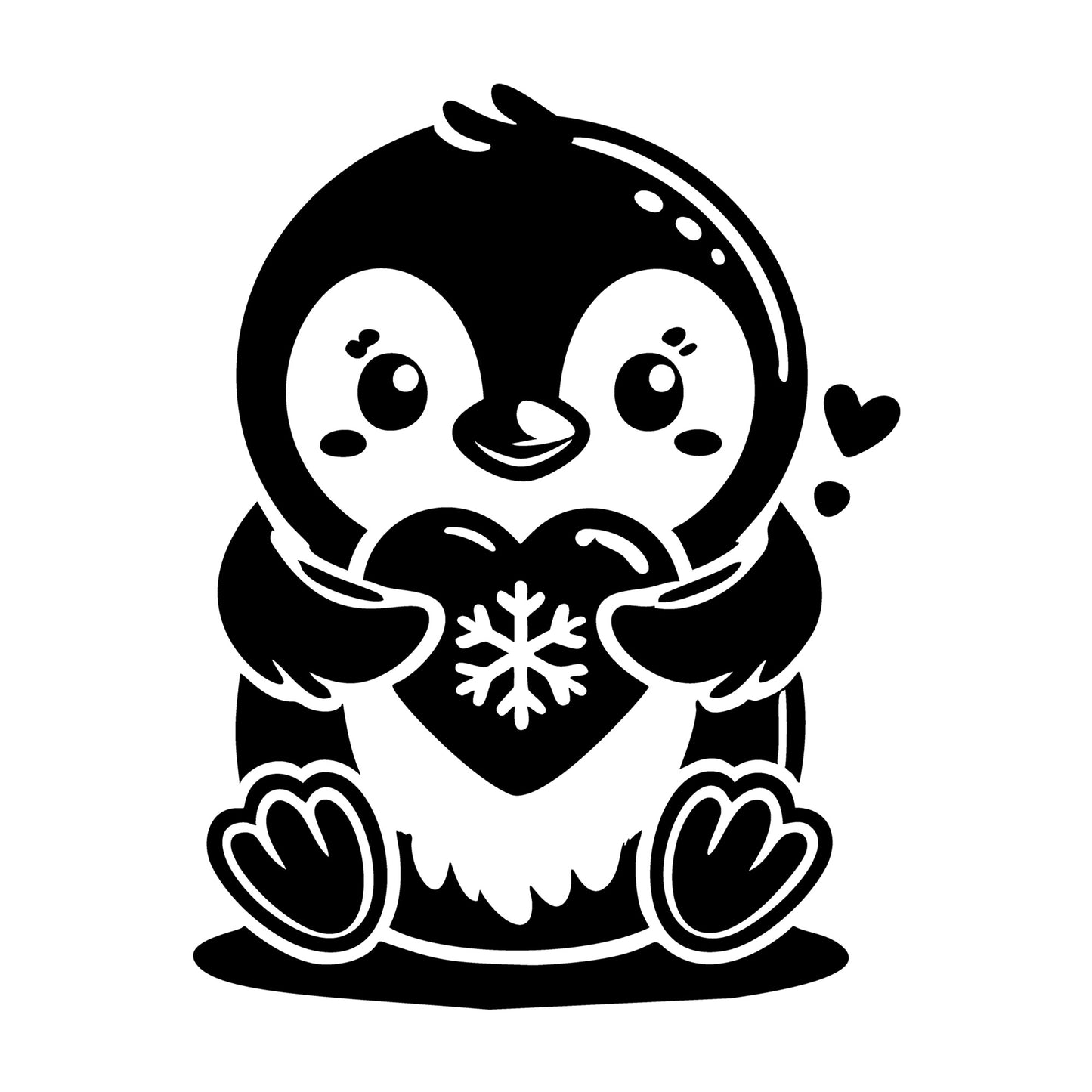 A Penguin Holding A Heart SVG design for Cricut, Silhouette, laser cutting, vinyl, sublimation, and craft projects.