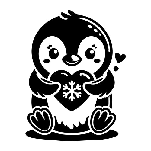 A Penguin Holding A Heart SVG design for Cricut, Silhouette, laser cutting, vinyl, sublimation, and craft projects.