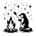 A Penguin Roasting Marshmellow SVG design for Cricut, Silhouette, laser cutting, vinyl, sublimation, and craft projects.