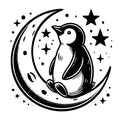 A Penguin Sitting on a Crescent Moon SVG design for Cricut, Silhouette, laser cutting, vinyl, sublimation, and craft projects.