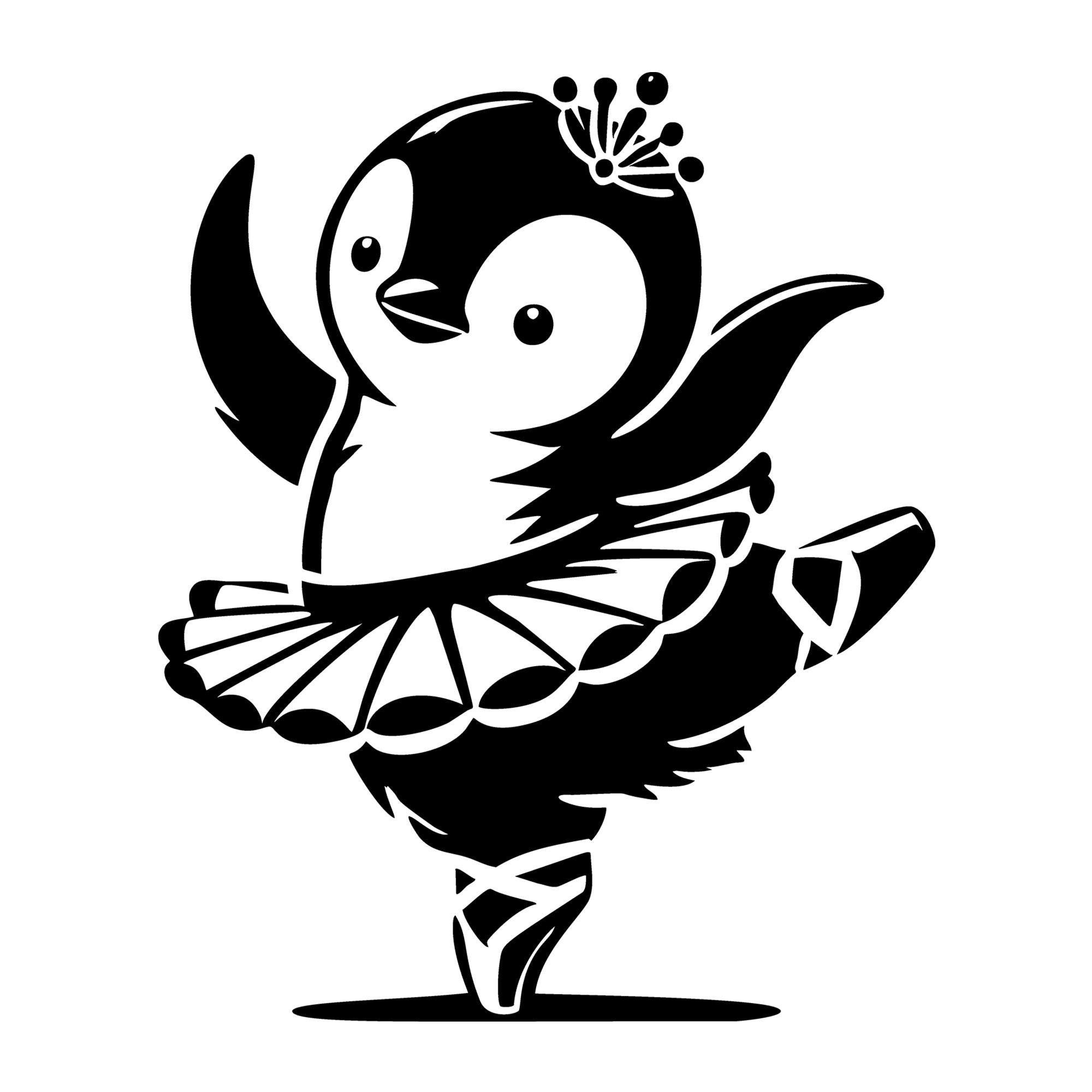 A Penguin in a Ballerina Pose in a Tutu SVG design for Cricut, Silhouette, laser cutting, vinyl, sublimation, and craft projects.