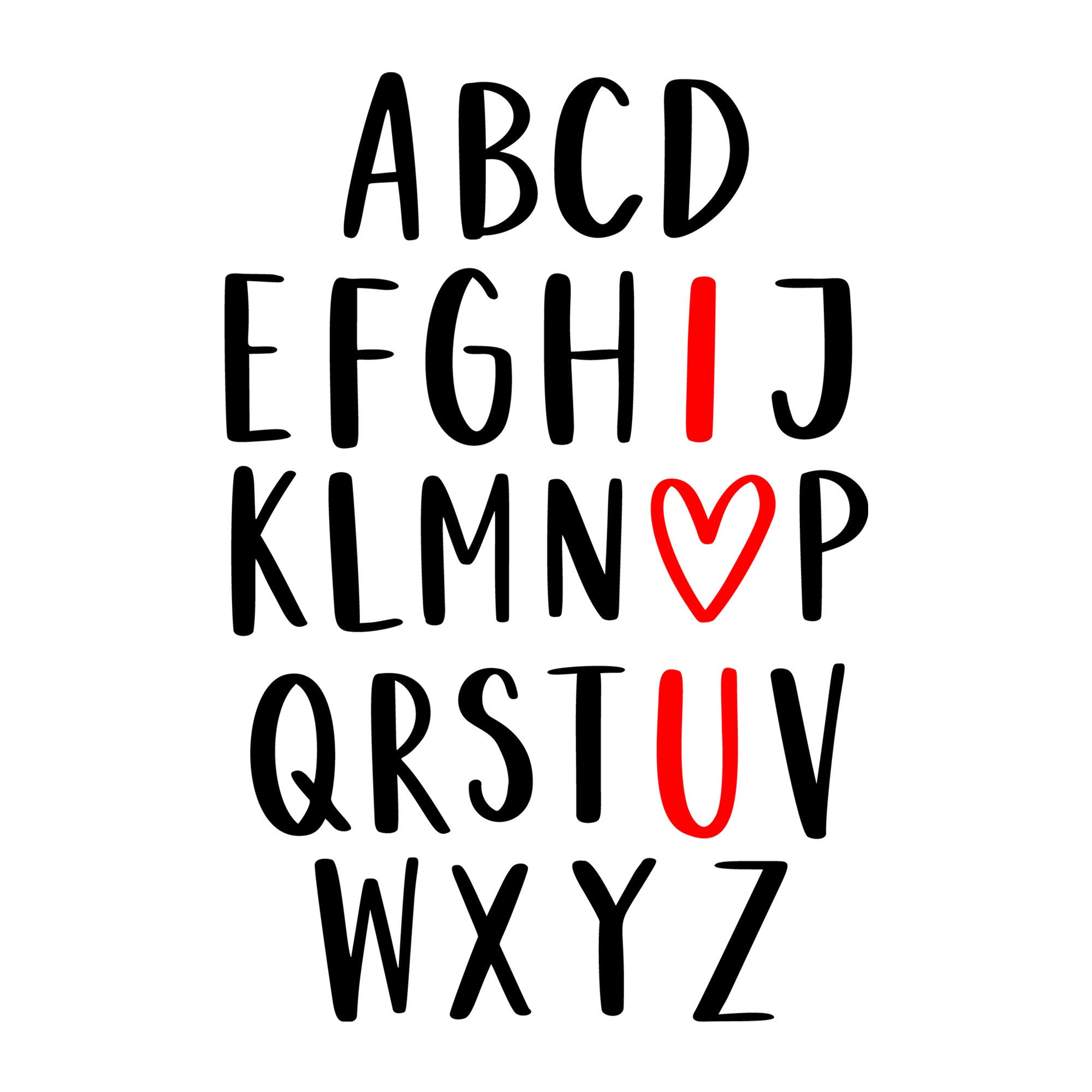 A-Z SVG design for Cricut, Silhouette, laser cutting, vinyl, sublimation, Valentine crafts, and DIY projects.