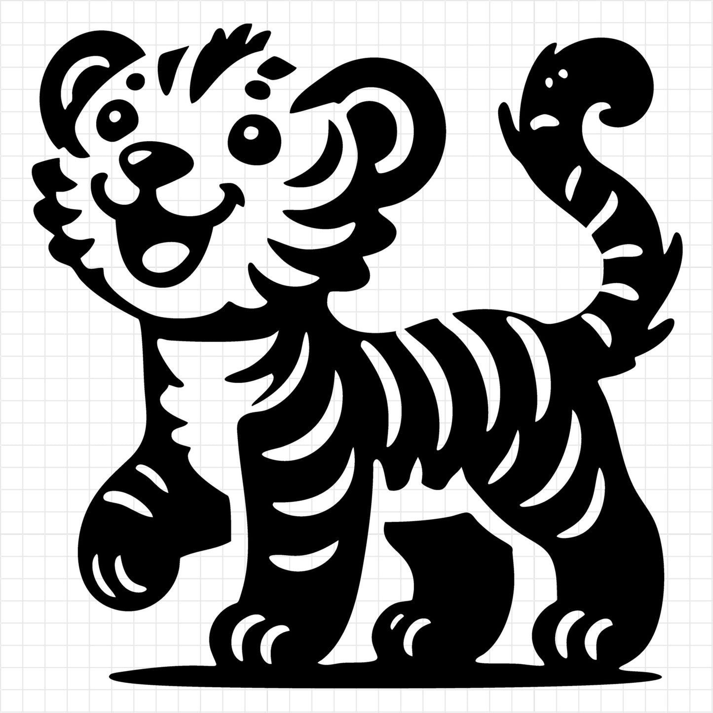 Adorable Happy Tiger Cub Standing Silhouette SVG