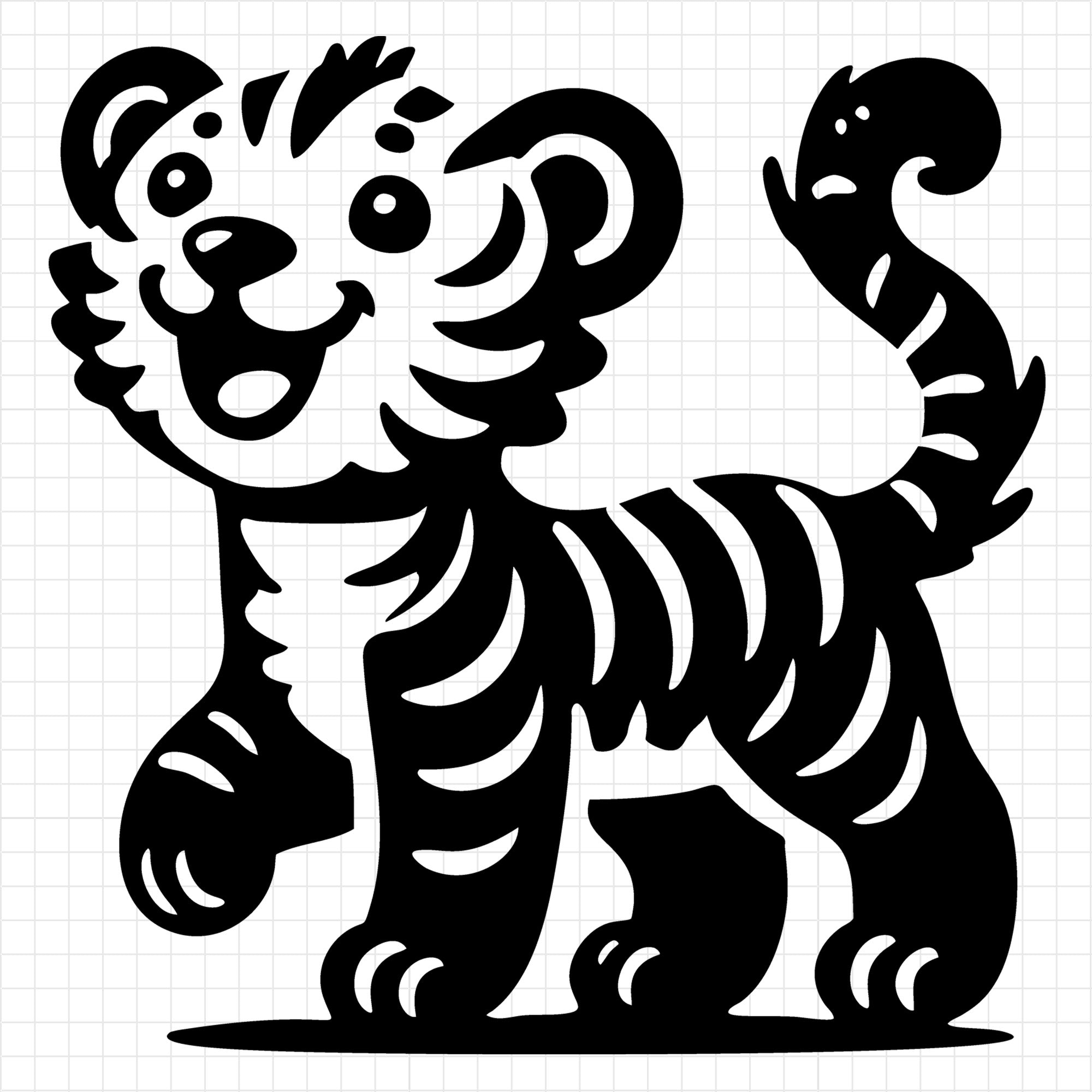 Adorable Happy Tiger Cub Standing Silhouette SVG