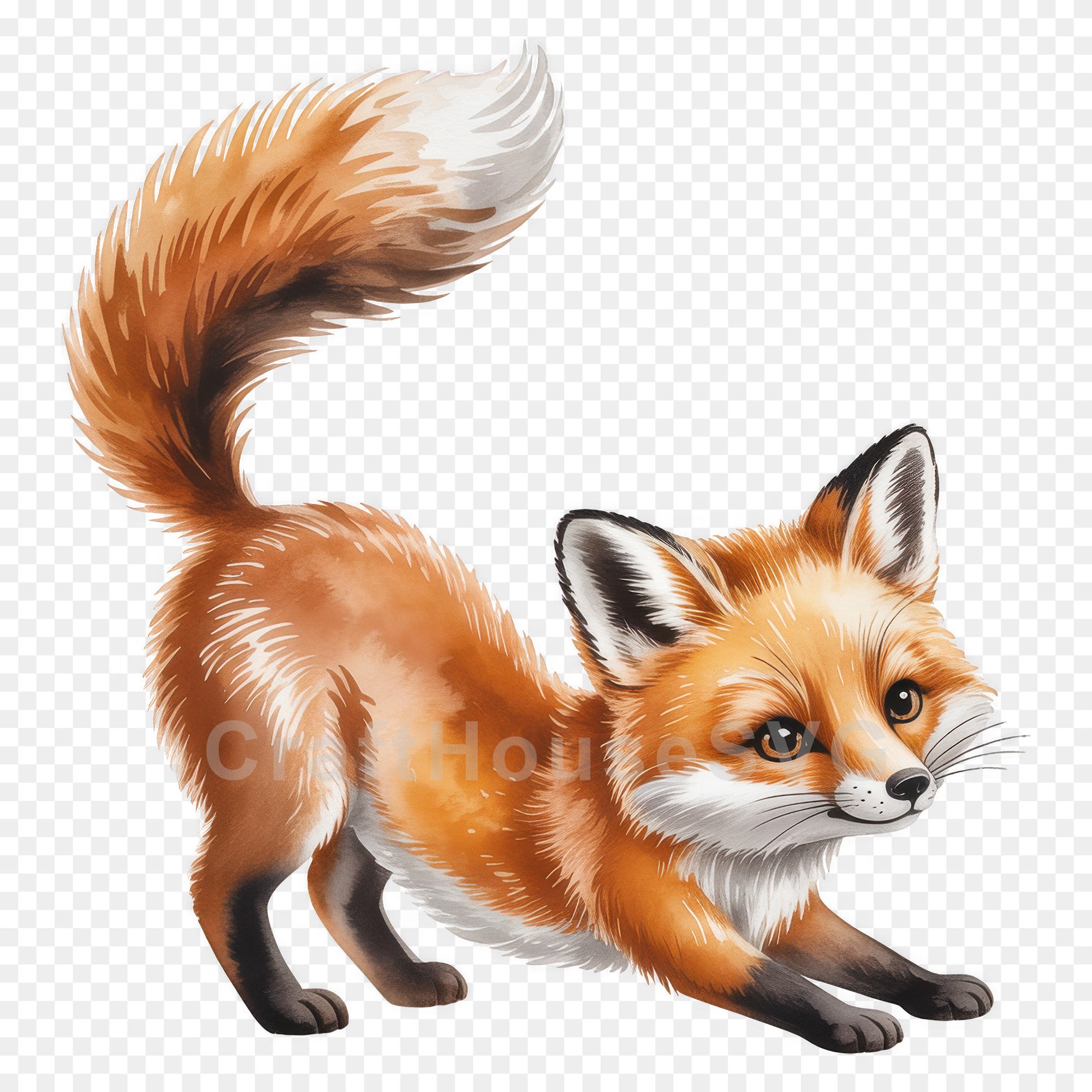 Adorable Stretching Fox PNG Clip Art Sublimation