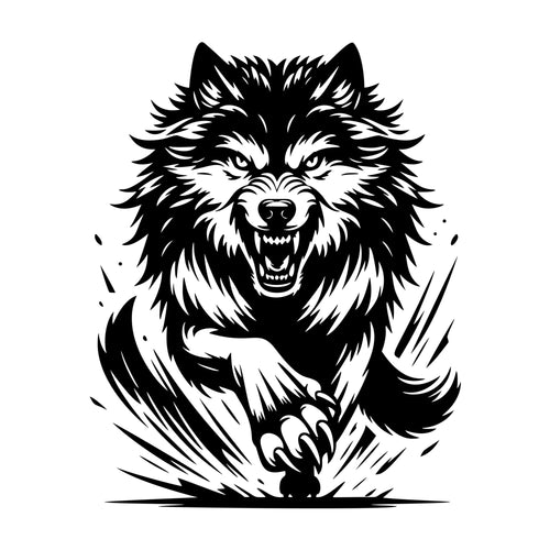 Aggressive Wolf SVG design for Cricut, Silhouette, laser cutting, vinyl, sublimation, and craft projects.