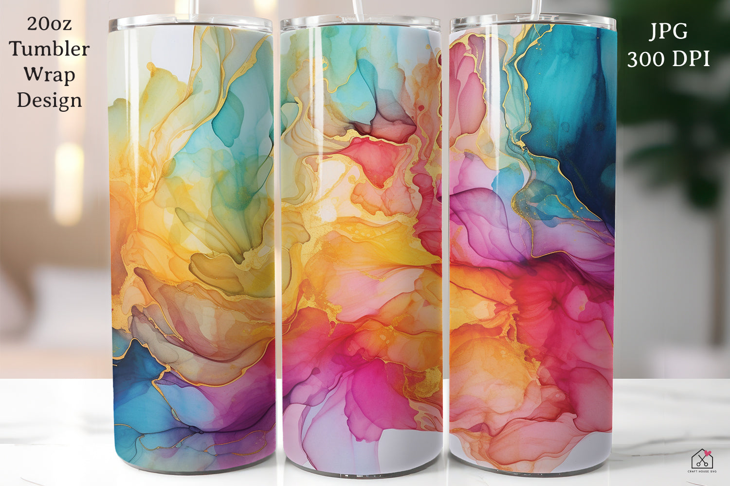 Alcohol Ink 20oz Tumbler Wrap Bundle Sublimation Designs JPG - Craft House SVG