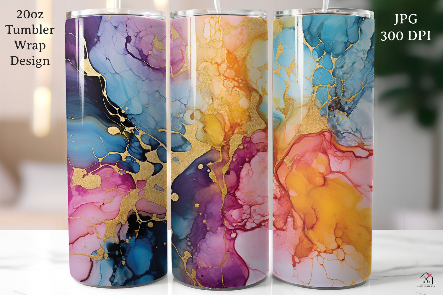 Alcohol Ink 20oz Tumbler Wrap Bundle Sublimation Designs JPG - Craft House SVG