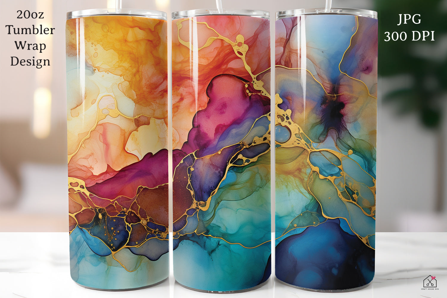 Alcohol Ink 20oz Tumbler Wrap Bundle Sublimation Designs JPG - Craft House SVG